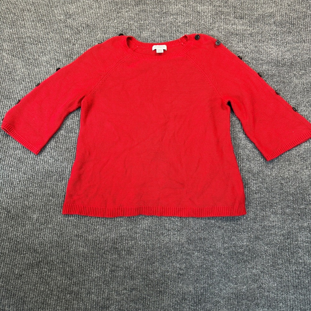 Liz Claiborne Button-Sleeve Knit Sweater Large Red Cotton Blend Casual
